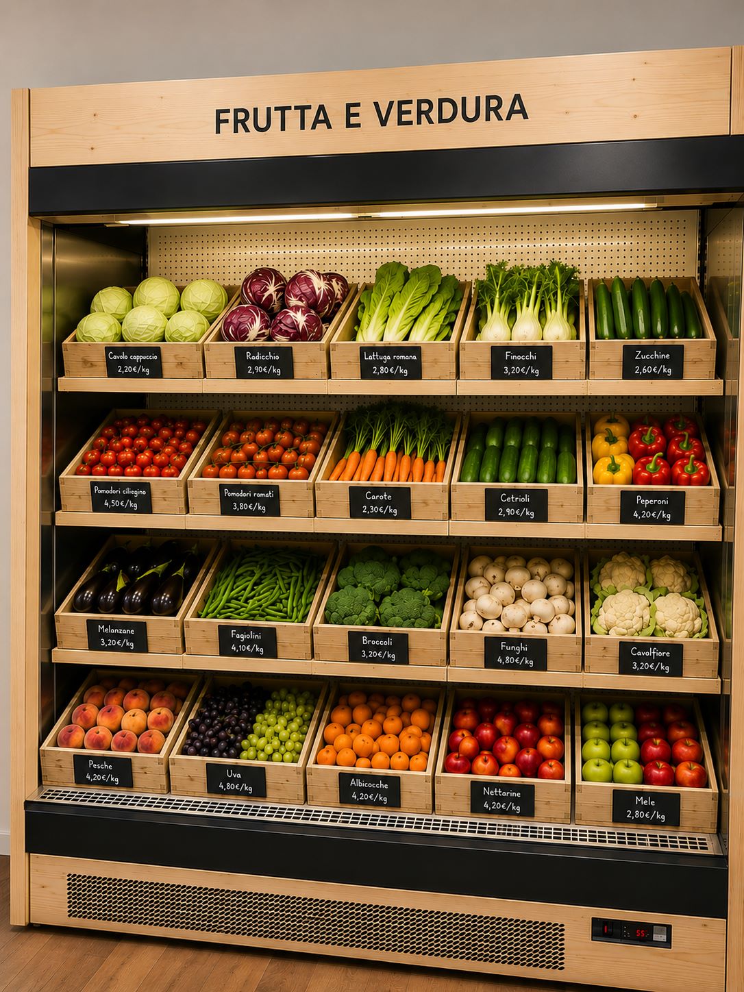 Reparto frutta e verdura in un negozio NOVO