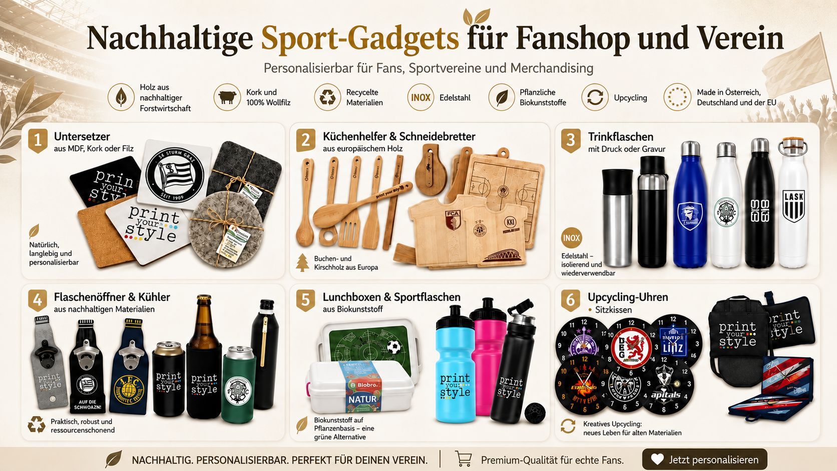 Nachhaltige personalisierte Sport-Gadgets für Vereine und Fanshops